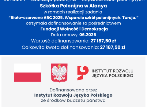 Dofinansowanie dla Szkółki przy Polskim Stowarzyszeniu Kultury i Przyjaźni w Alanyi